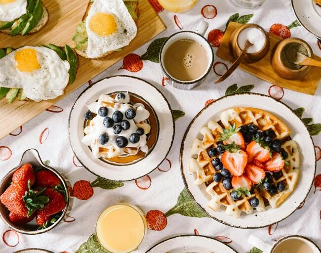 round white ceramic plate filled with waffle